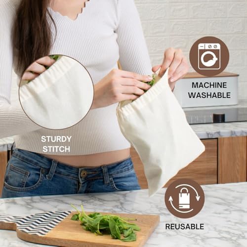 Reusable Cotton Produce Bags, Drawstring Washable, Pack of 6 - Image 3