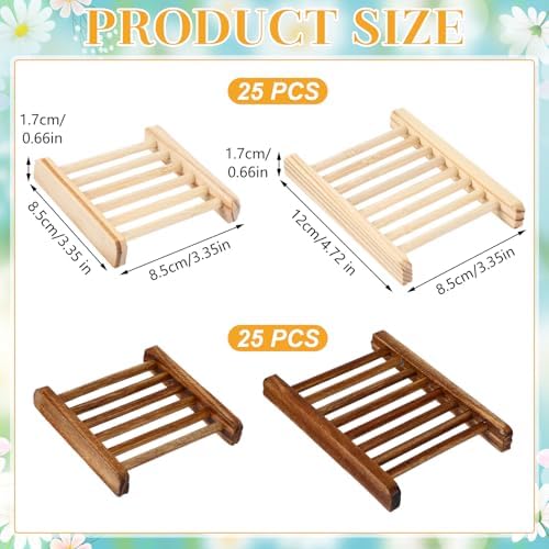 Sawysine 50 Pcs Bamboo Soap Holder Self Draining,Charcoal and Wood Color - Image 2