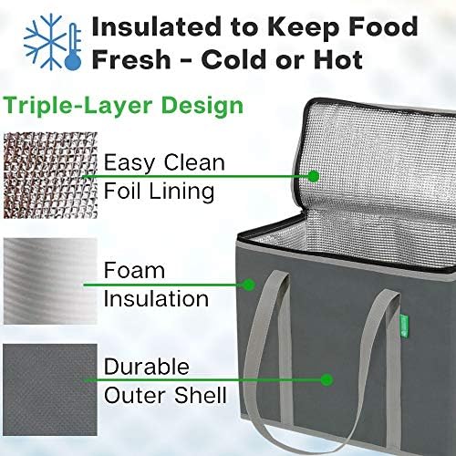 Creative Green Life XL Insulated Reusable Grocery Bags (2-Pack) - Premium Quality Cooler Bags with Hard Bottom Insert, Stands Upright, Washable - Image 2
