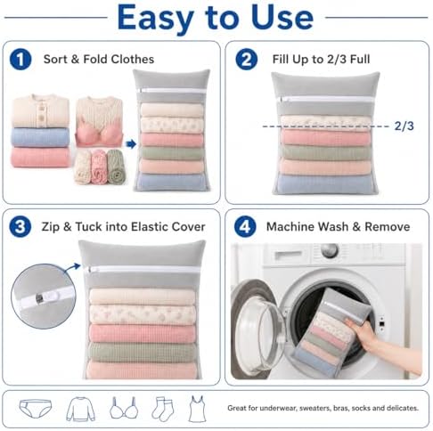 Gray 5-piece set in bags, durable cotton mesh laundry bags, sturdy zipper, breathable mesh, delicate laundry bags, suitable for underwear, clothes, pants, and socks - Image 6