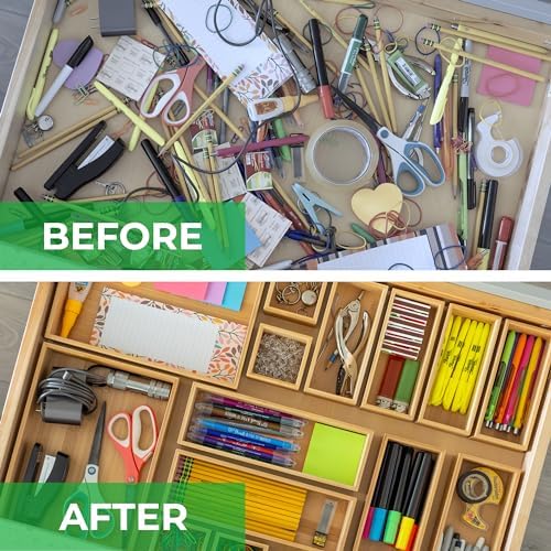 Grow Forward Bamboo Drawer Organizer Boxes - Set of 14 Wooden Drawer Organizers for Kitchen, Bathroom, Office, Desk, Vanity, Makeup - Non-Slip Junk Drawer Organizer Trays for Storage and Organization - Image 4