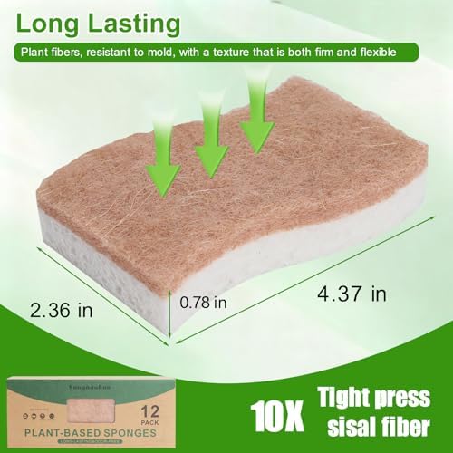 Sponges Kitchen – 12-Pack, Natural sponges for Dishes S-Shaped Dual-Layer for Pots, Pans, Tableware, Durable & Comfortable Grip for Everyday Cleaning - Image 2