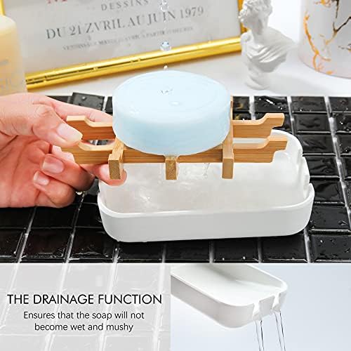 Soap Dishes for Bar Soap,2 Pack Environmentally-Friendly Bathroom Soap Dishes (Removable),2Pcs/Set Bamboo Soap Dishes Holder,Bathroom Sink Soap Dish,White - Image 3