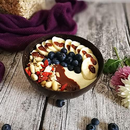 Coconut Bowls - Wooden Spoon Sets of 2 for Reusable Salad Smoothie Acai Buddha Bowls - Eco-friendly Natural Organic Handmade Polished Coco Shell - Healthy Choice Vegan Gifts - Image 4