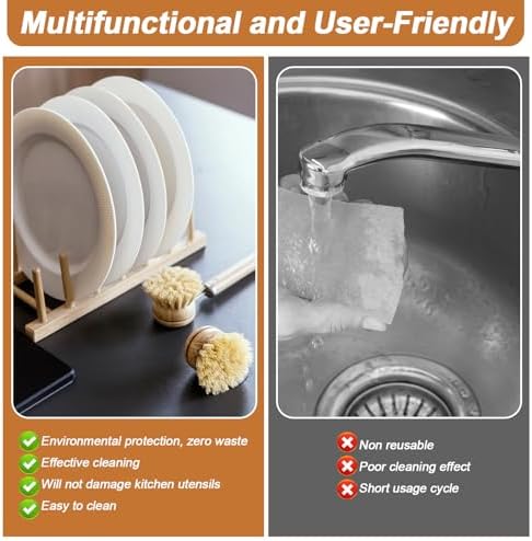 12 Pcs Bamboo Dish Brush Replacement Heads, Natural Sisal Bristle Refills, Eco Friendly Compostable Scrubber Heads for Cleaning Kitchen Utensils - Image 7