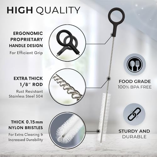 Buenalife Heavy Duty Cleaning Brushes Set of 8 - Extra Long Straw Cleaners for Metal and Plastic Reusable Drinking Straws, to Clean Small Spaces, Sippy Cups, Water Bottles - Sturdy Hard Brush Bristles - Image 3