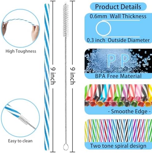 100 Reusable Stirrer Straws,Assorted Color Plastic Stripe Drinking Straws - Image 2