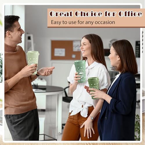 12 Sets Reusable Coffee Cups with Lids, 16oz, Green Series - Image 6
