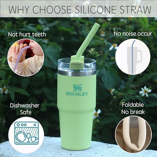 Stanley Cup Accessories 14” Extra Long Silicone Reusable Replacement Drinking Straws for 40 oz Quencher Tumbler,Wine Bottle-Blue Iris,Green Citron,Charcoal,Light Brown With Bendable Brush - Image 4