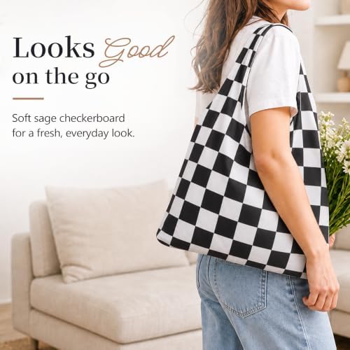 Checkered Reusable Grocery Shopping Bags 4 Packs, Cute Checkerboard Foldable Kitchen Large Nano Tote Bags - Image 6