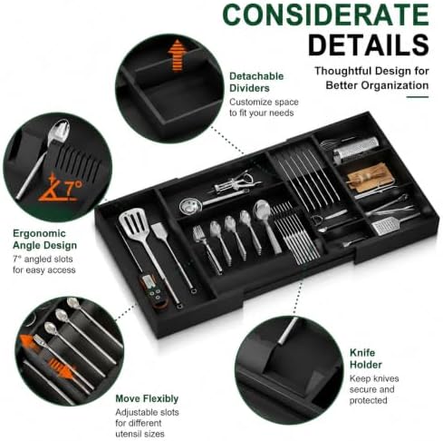 Bamboo Expandable Kitchen Drawer Organizer, 17.7-29.5 in,Black - Image 5