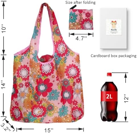 Cute Reusable Grocery Bags, 4 Pack (50Lbs Capacity) - Foldable & Washable Market Totes, Bulk Cloth Bags for Shopping, Travel, Storage, or as Reusable Gift Bags for Women - Image 3