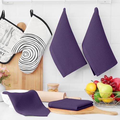 Homaxy 100% Cotton Waffle Weave Kitchen Dish Cloths 6-Pack, Eggplant - Image 6