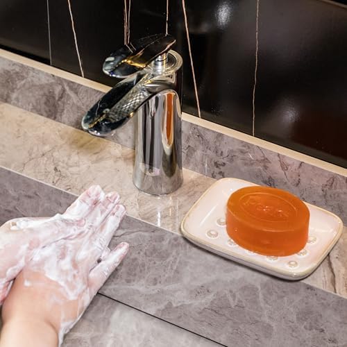 Miamolo Soap Dish for Shower, Ceramic Soap Dish Non-Slip Soap Holder Bar Saver Tray for Bathroom Kitchen Sink, Floating Point Design Save Soap Loss (Pack of 2) - Image 2