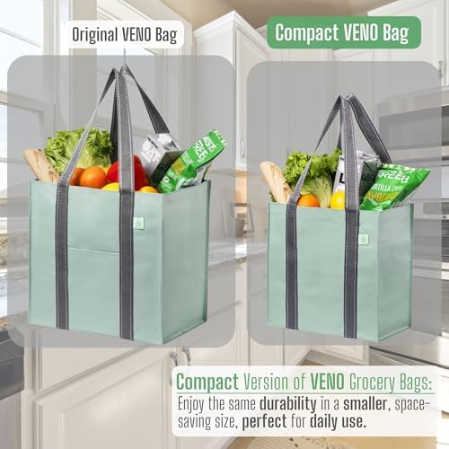 VENO 2/4 Pack Compact Reusable Grocery Shopping Bags with Hard Bottom - Image 6