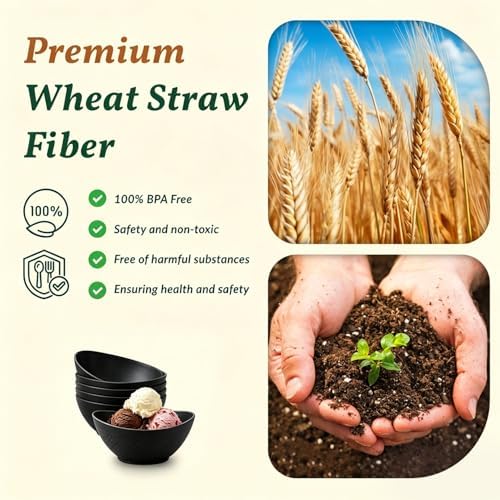 Homienly Wheat Straw Bowls 10 OZ Small Bowls Unbreakable Small Serving Bowls for Ice Cream, Snack, Dipping Side Dishes, Yogurt Microwave & Dishwasher Safe Oval Bowls for Camping, Dorm (6 PCS, Black) - Image 3