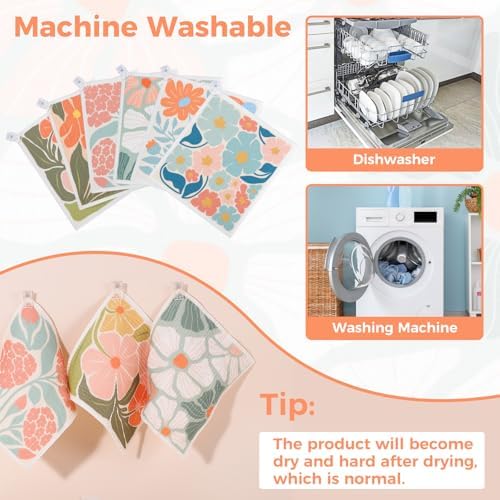 6 Pack Swedish Dishcloths for Kitchen,Abstract Floral Dish Towel with Clip - Image 3