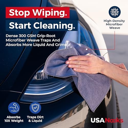 USANOOKS Microfiber Cleaning Cloth Grey - 12 Pcs (12.5"x12.5") - High Performance - 1200 Washes, Ultra Absorbent Microfiber Towel Weave Grime & Liquid for Streak-Free Mirror Shine - Car Washing Cloth - Image 6