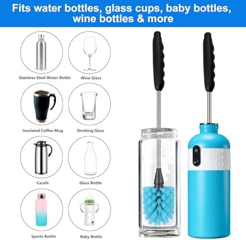 Bottle Brush,15-inch Long, Bottle Brush Cleaner, Bottle Scrubber, Kitchen Scrub Brush Suitable for Water Bottles, Cups, Glasses, Baby Bottles, Wine Glasses, (1, Blue) - Image 6