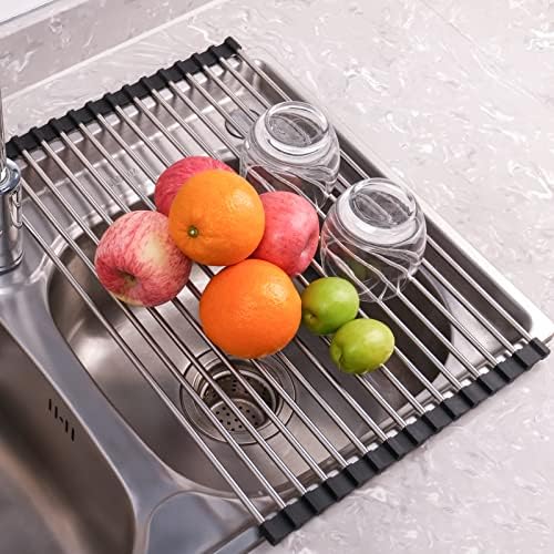 Seropy Roll Up Dish Drying Rack Over The Sink Drying Rack for Kitchen Counter, Folding Dish Rack Over Sink Mat, Stainless Steel Dish Drainer Rack Kitchen Sink Organizer Accessories 17.5"x13.7" - Image 2
