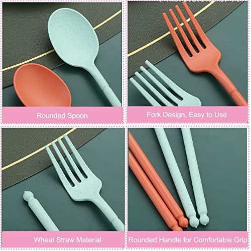 8 Colors Portable Utensils Sets with Case, Wheat Straw Cutlery Set, Reusable Travel Flatware Set, Spoon Fork Knife chopsticks Tableware Set for Outdoor Office Travel Picnic Camping - Image 5