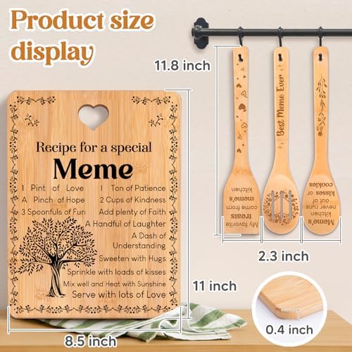 Meme Gifts - "Recipe for a Special Meme" Meme Gifts for Grandma Cutting Board Set, Bamboo-Made Engraved Utensil Set Gifts for Meme Cutting Board, Mothers Day Gifts for Meme. - Image 4