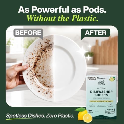 Zero Trace Dishwasher Detergent Eco-Friendly Sheets for Dish Washing - Plant Powered Technology - Lemon Scent - 60 Loads - Image 2