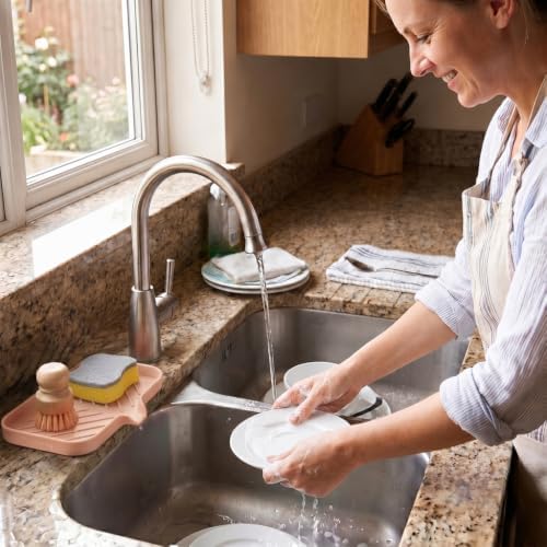 MicoYang Silicone Soap Dish with Drain Spout — Self-Draining Sink Organizer Tray for Bathroom & Kitchen, Sponges, Dispensers & Soap Holder, Non-Slip & Dishwasher Safe, Pink (Medium, 9.6"×5.3") - Image 6