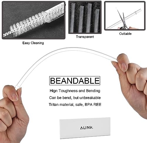 ALINK 13 inch Reusable Clear Plastic Straws, Extra Long Tritan Tumbler Replacement Straws for Stanley Cups, 1 Gallon, 64/40/ 32 oz Water Bottles, YETI, Starbucks, Set of 10 with Brush, AL13CLEAR - Image 3