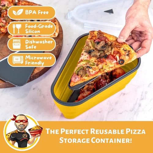 PIZZA PACK The Perfect Reusable Pizza Storage Container with 5 Microwavable Serving Trays - BPA-Free Adjustable Pizza Slice Container to Organize & Save Space, 4 Pack, Yellow - Image 2