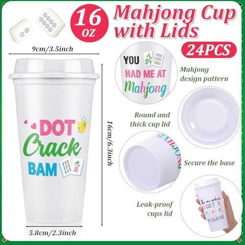 LemonRoad 24 Pcs Mahjong Cups with Lid 16 oz Mahjong Plastic Tumblers - Image 2