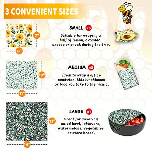 Beeswax Wrap, 9 Pack Eco-Friendly Beeswax Wraps for Food Storage, Organic, Sustainable, Beeswax Food Wraps, Zero Waste Reusable Food Wrap Beeswax Paper 1L, 3M, 5S Plants Pattern Sandwich Wrappers - Image 3