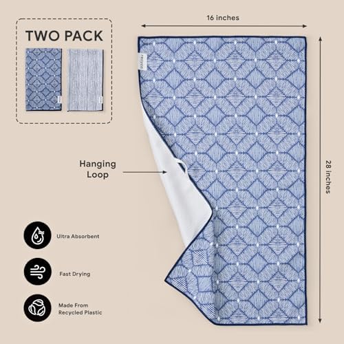 RECYCO Waffle Kitchen Towel Set of 2 - Quick Dry Microfiber Sustainable Dish Towels - Ultra Absorbent Reusable Cleaning Tea Towels - Lightweight Hand Towels,16”x 28”, Indigo Harmony - Image 6