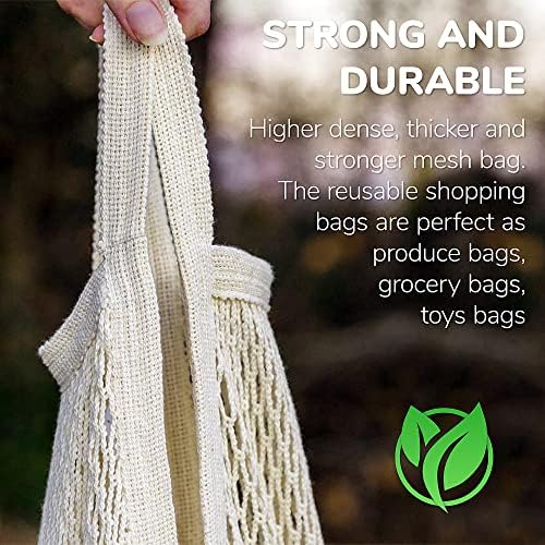 1 pack Cotton String Shopping Bags Reusable Washable Grocery Mesh Bags Organizer for Grocery Shopping Produce Net Bags with Longhandle for Fruit Vegetable Storage - Image 4