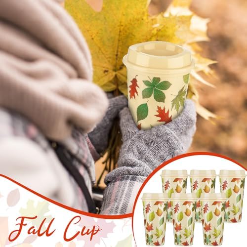LemonRoad 12 Pack Thanksgiving Fall Reusable Coffee Cups Gift for Women 16 oz Tumblers with Lid Plastic Cups Travel Mug Thank You Gifts for Autumn Hot and Cold Drinks (Maple Leaf Style) - Image 3