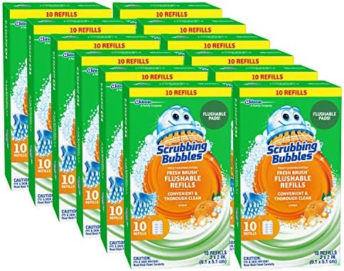 Scrubbing Bubbles Flushable Toilet Bowl Wand Cleaner Refills, Fresh Brush Cleaner Toilet Refill Pads, Removes Limescale & Odors, Citrus Scent, 10 Count (Pack of 12) by ScrubbingBubbles