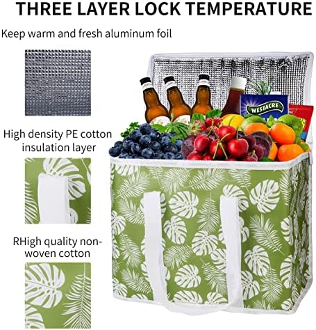 musbus 2-Pack extra Insulated Grocery shopping bag, large Green leaf, kitchen foldable reusable bags groceries,Sturdy zipper,Collapsible,tote,cooler,for transport women,Durable carrier - Image 2