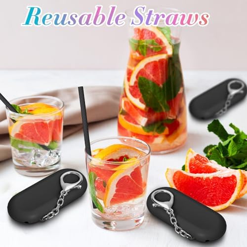 Meanplan 4 Sets Reusable Straws Travel Case Brush Silicone,Black - Image 5
