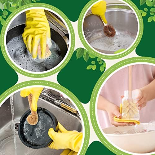 8 Pcs Bamboo Dish Brush Dish Washing Scrub Bottle Brush Wooden Palm Pot Brush Cleaning Scrubbers with Natural Sisal Bristles Long Handle for Pots Pans, Bottle, Sink, Vegetables, Household Cleaning - Image 5