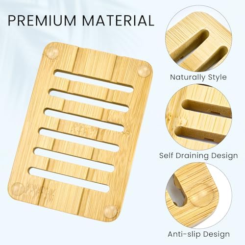 Bar Soap Holder, 2 Pack Self Draining Bamboo Sponge Holder - Curved Surface Slotted Soap Dish for Shower, Bathroom, Bathtub, Sink, RV, Packed in A Case(Bamboo Style) - Image 3