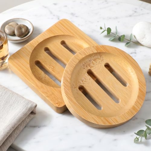 2 Pcs Bamboo Soap Holder, Wood Soap Dish (Round and Square) - Image 7