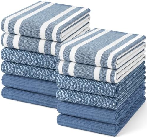 Homaxy Cotton 380 GSM Premium Kitchen Towels, 18"x 28", 12 Pack, Navy Blue by Homaxy