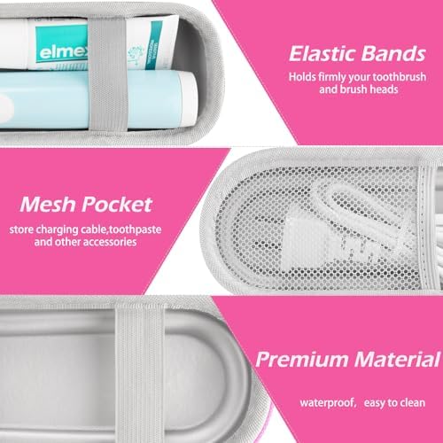 Toothbrush Travel Case for Oral B/Oral-B Pro 1000 1500 5000 7000 & Philips Sonicare 4100 1100 5300 5100 6100/iO Electric Toothbrush, Hard Protective Storage Bag (Pink) - Image 3