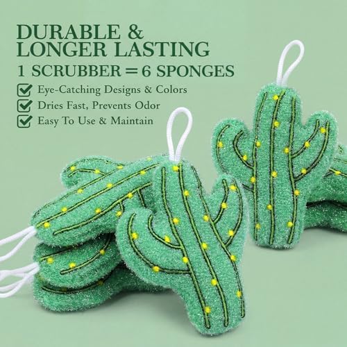 12 Pcs Cactus Sponge Dish Scrubber Dual Sided Non Scratch Dish Washing Scrubbers Reusable Household Cleaning Kitchen Tools for Dishwashing Washing Dishes Cookware Tubs Sinks - Image 2