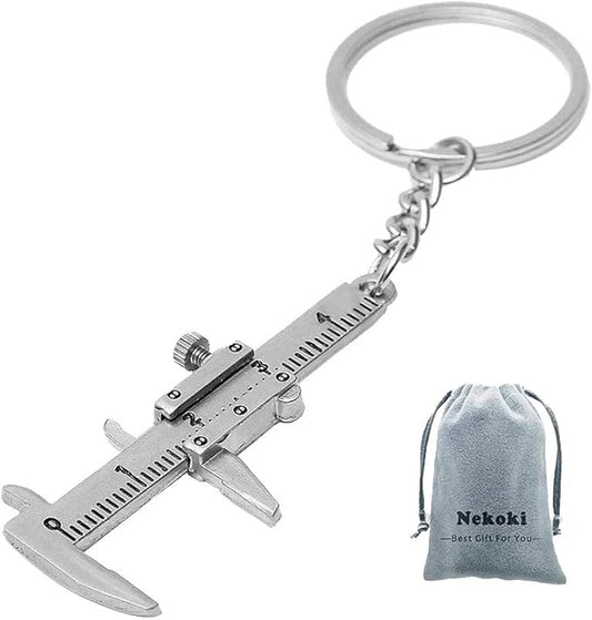 Nekoki Mini Key Chain Tool Movable Vernier Caliper Ruler Sliding Key Holder Rings Keychain Tools Cool Keychain Gift Ideas for Men Women