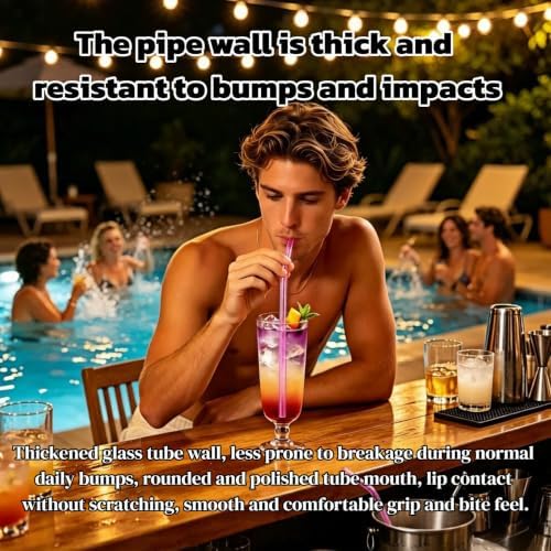 8 Pack Reusable Bent Glass Straws, 8 Inch Food Grade Heat Resistant, BPA FreeLead-Free Multicolor Glass Straws for Smoothie Milkshake Juice Cocktail Tea Hot Drinks, with 2 Cleaning Brushes - Image 2