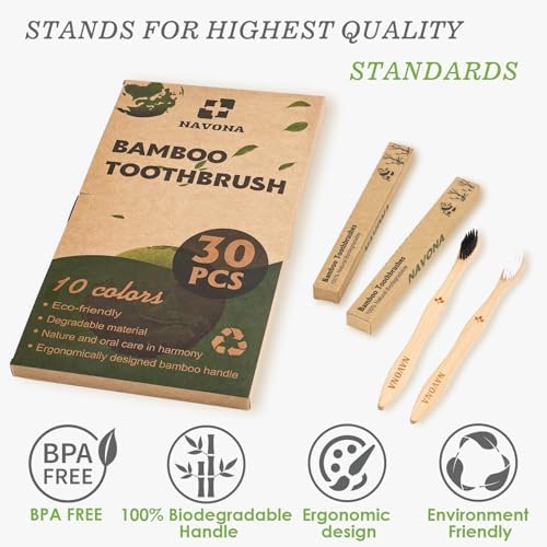 30 PCS Bamboo Toothbrushes, Individually Wrapped Wooden Toothbrushes Bulk - Image 4