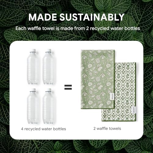 RECYCO Waffle Kitchen Towel Set of 2 - Quick Dry Microfiber Sustainable Dish Towels - Ultra Absorbent Reusable Cleaning Tea Towels - Lightweight Hand Towels,16”x 28”, Thyme & Vine - Image 6