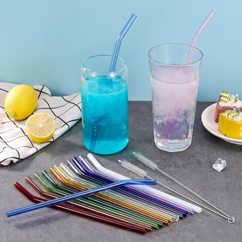 14 Pcs Reusable Bent Colorful Glass Straws,9''x8 mm Shatter Resistant Cute - Image 5