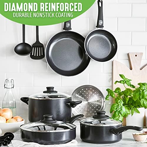 GreenLife Soft Grip Healthy Ceramic Nonstick 12 Piece Kitchen Cookware Pots and Frying Sauce Saute Pans Set, PFAS-Free with Kitchen Utensils and Lid, Dishwasher Safe, Black - Image 6